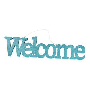 The Spring Shop Blue Glitter Welcome Sign Home Wall Decor Hanging‎ Door Plaque